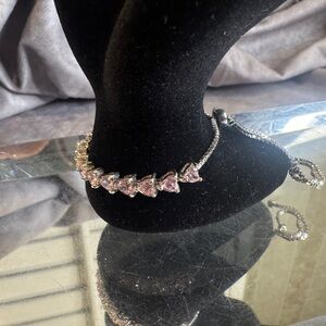 Elegant Pink Heart CZ Sterling silver 925 slide adjustable‎ Bracelet